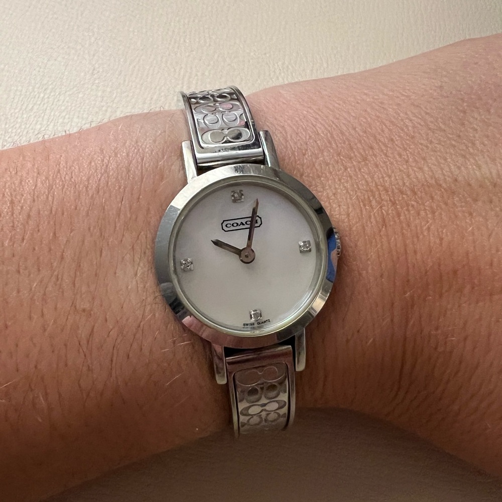Coach Silver Bangle Style Bracelet Watch with Diamonds